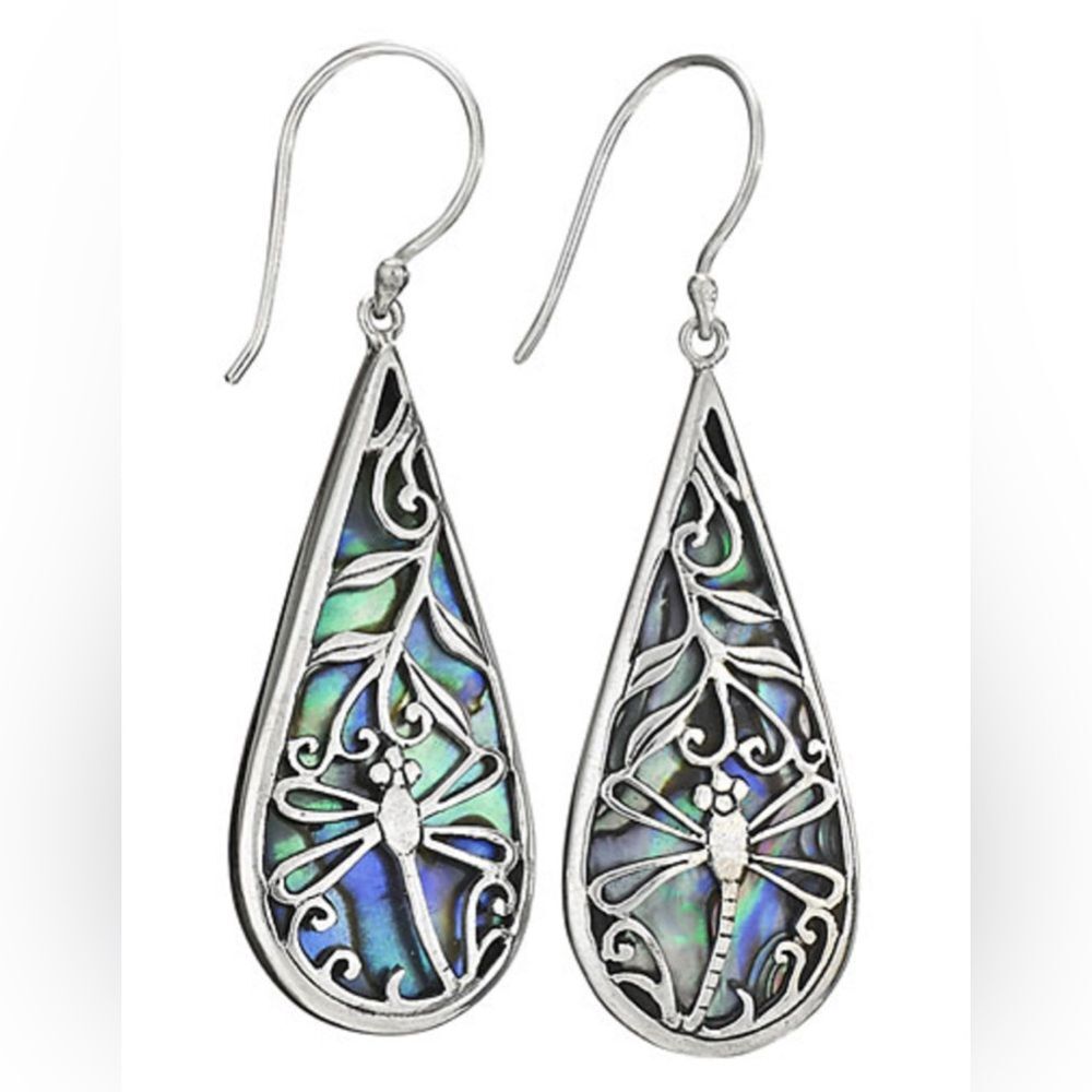 Sterling Silver 925 Dragonfly Abalone/Paua Pearl Earrings